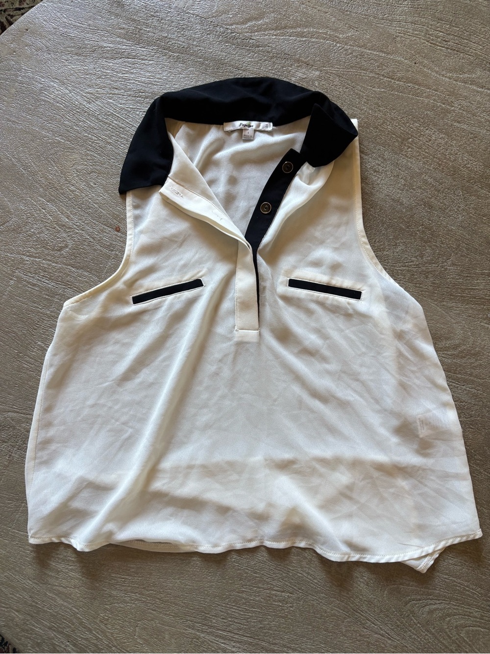 Sleeveless Two-Tone Polo Shell Top - White with Black Trim top by Papaya